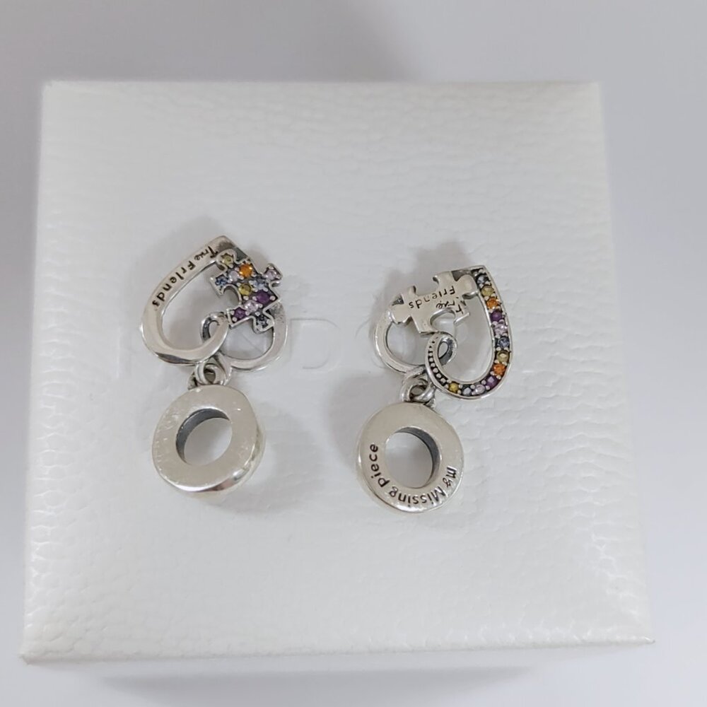 Pandora Puzzle Piece Hearts Splittable Friendship Dangle Charm S925 Silver - Picture 2 of 4